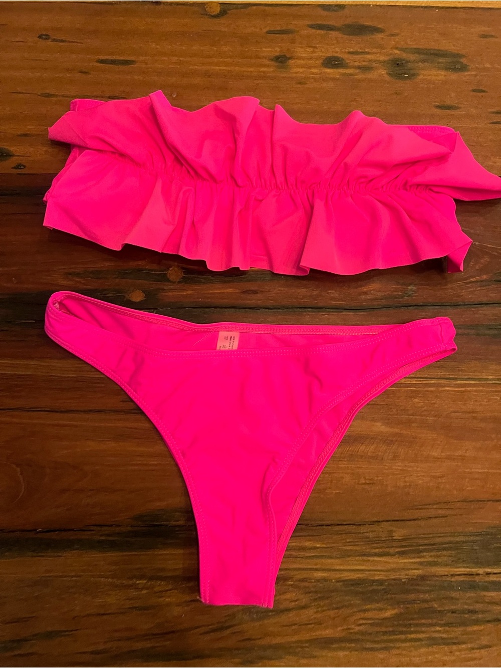 Hot Pink Ruffle Bandeau Bikini Set